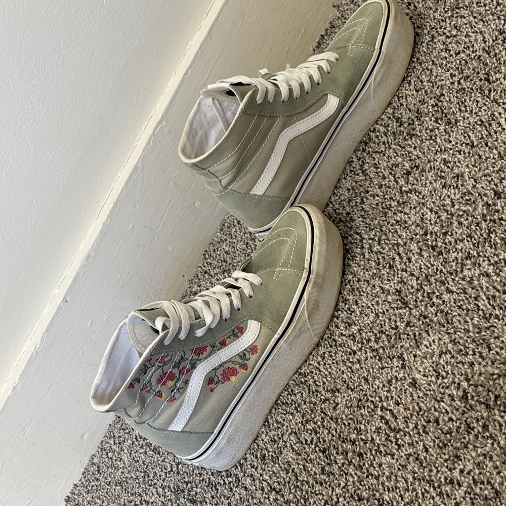 Vans Light Green High-Tops with Floral Accent